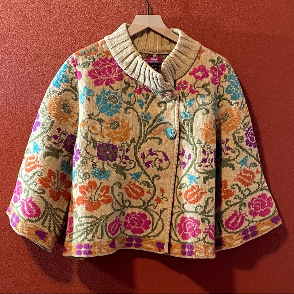 IVKO Women’s Anthropologie Crop Floral Knit Serbian Wool Blend Dreamcoat Jacket